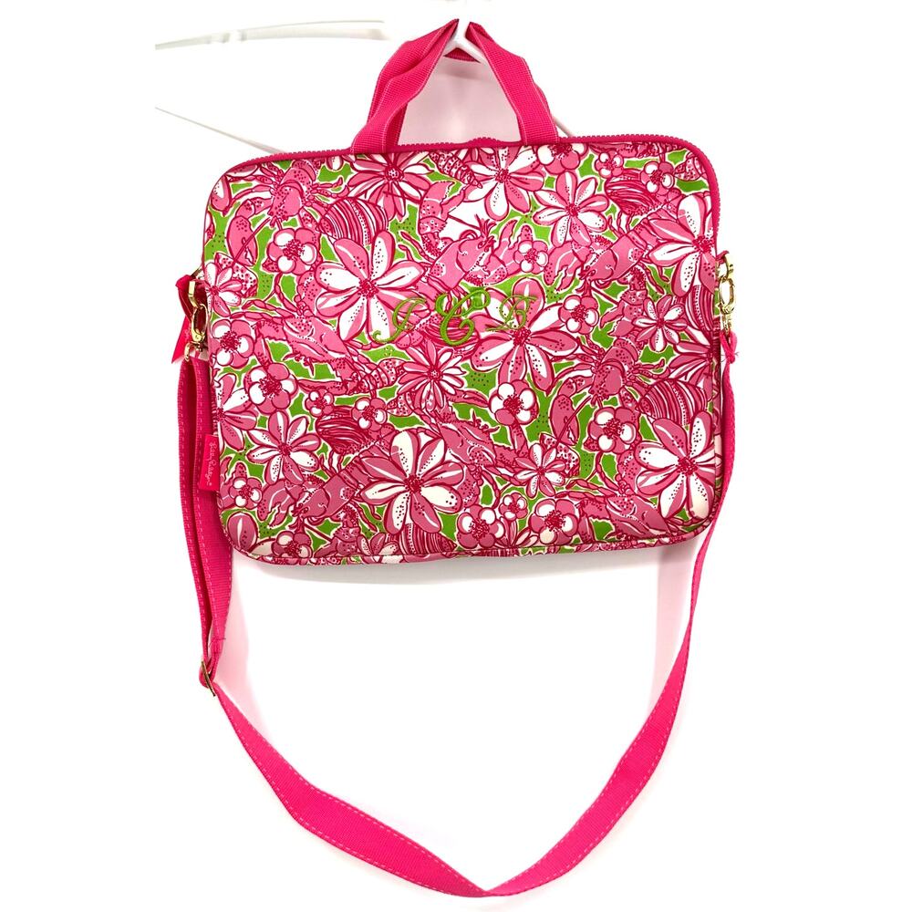 Lilly Pulitzer Monogrammed Pink Green Floral Laptop Carrying Protective Case